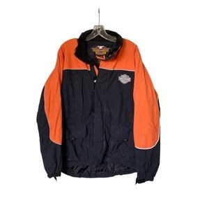 🌵Harley-Davidson Orange/Black Nylon Windbreaker Parachute Jacket Small🌵